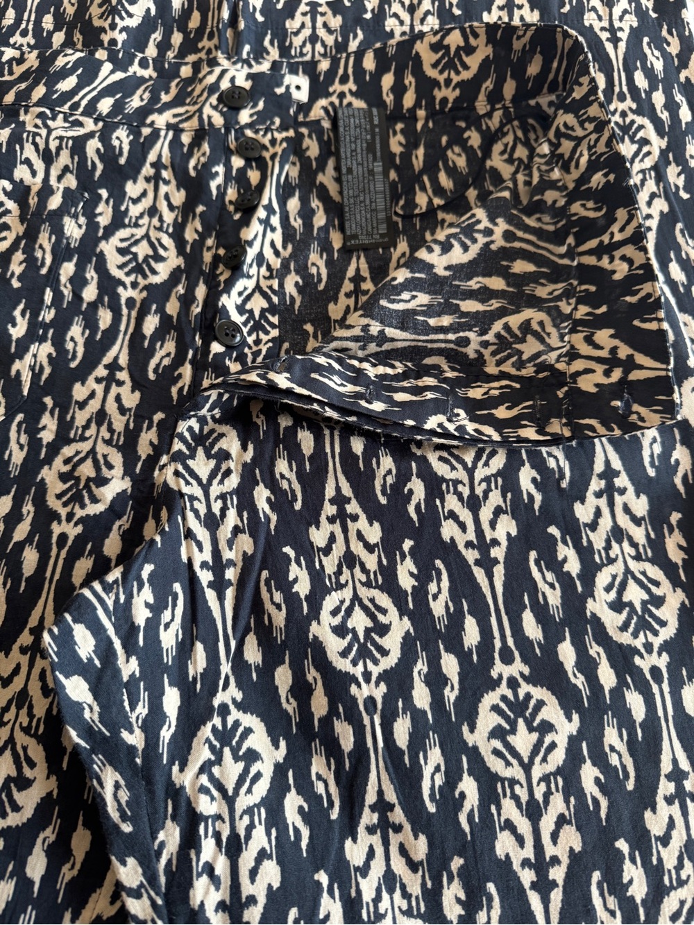🛍️SALE🛍️ Zara Navy & Beige Ikat-Print Crop Top & Wide-Leg Pants SET (2 Pieces) - Picture 12 of 13
